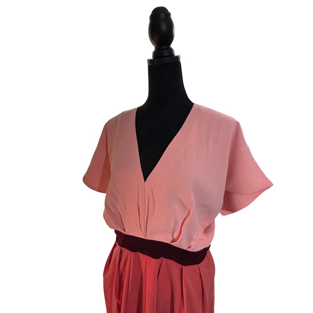 Pomander Place Pink Colorblock V-Neck Velvet Waist Mini Dress B1860 Womens L - Picture 12 of 16